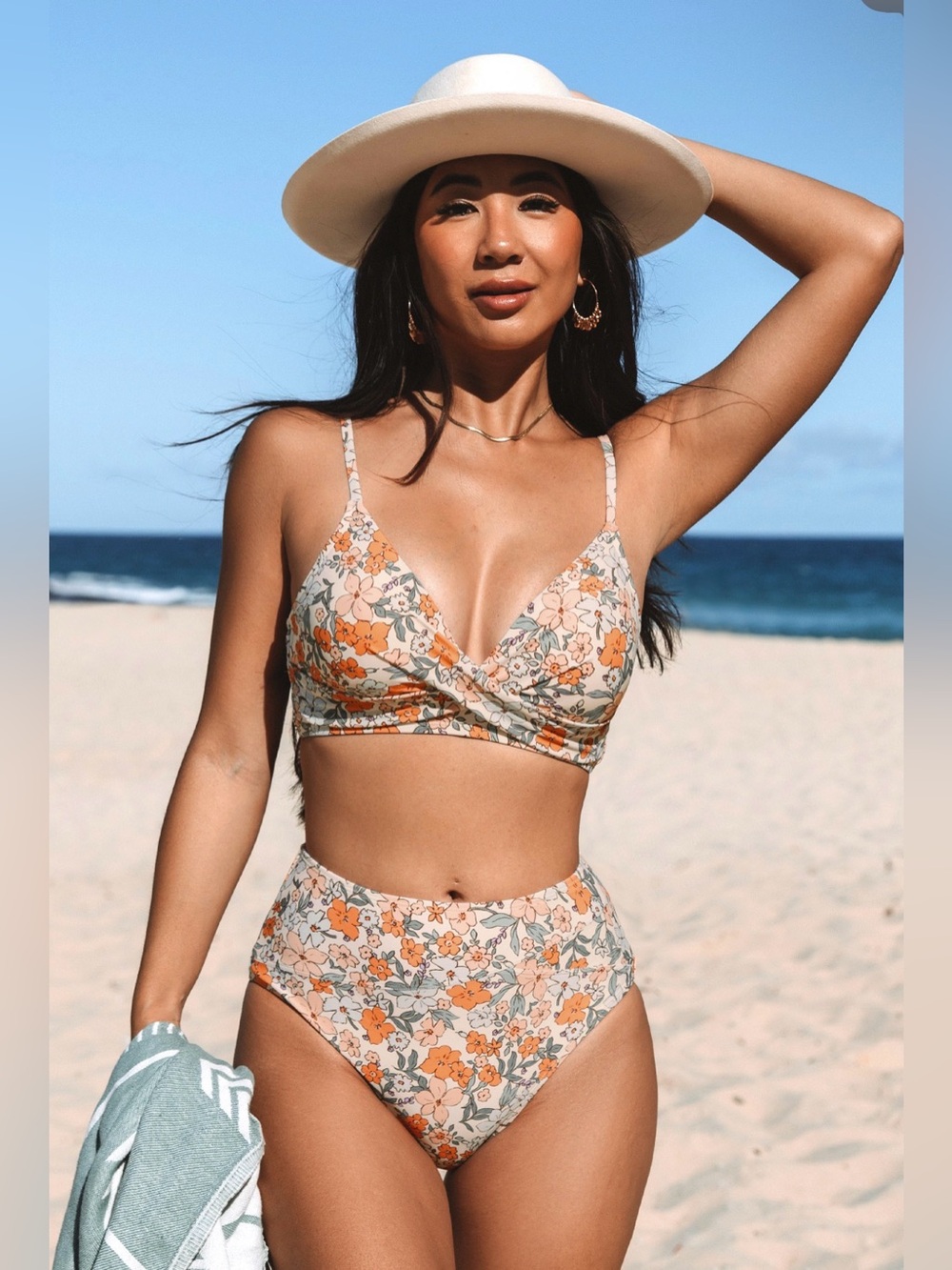 CUPSHE Floral Wrap Bralette High-Waist Bikini - Orange Floral